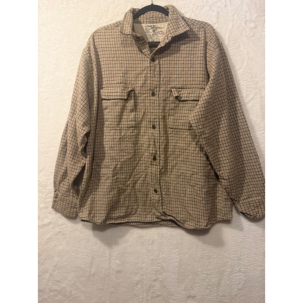 Bugle Boy Authentics XXL Plaid Button Down Shirt Tan Black Long Sleeve Vintage